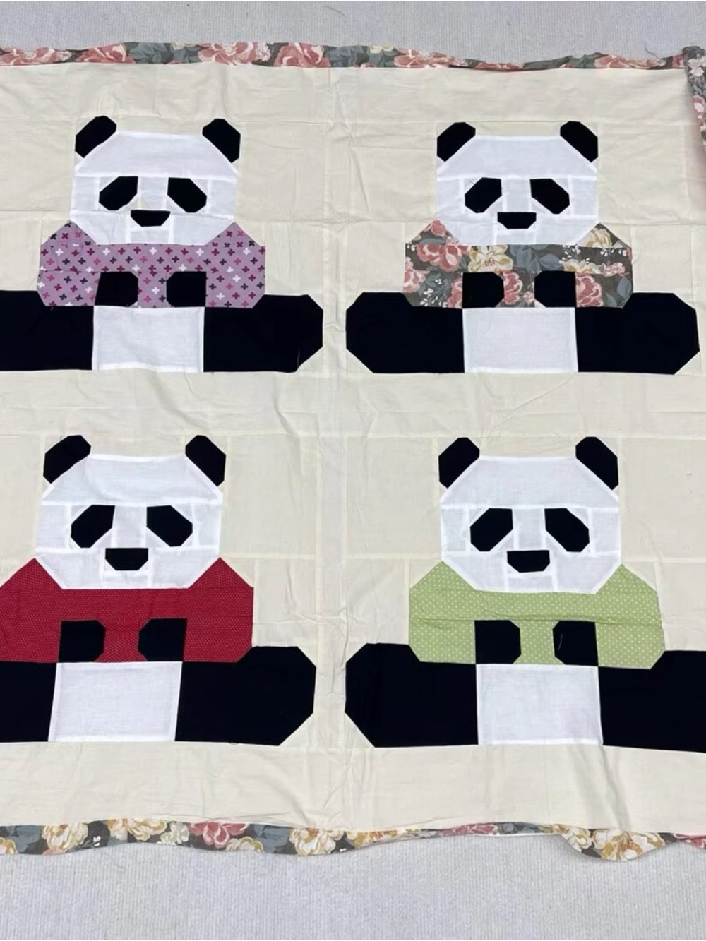 Handmade Panda Patchwork Wall Quilt in Multi Colors